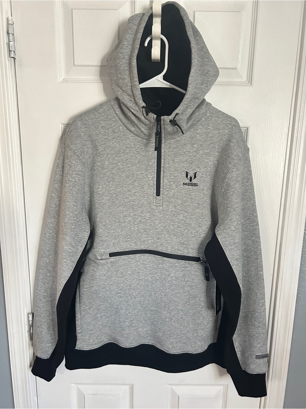 Messi Men's Grey Half-Zip Hoodie Sweatshirt